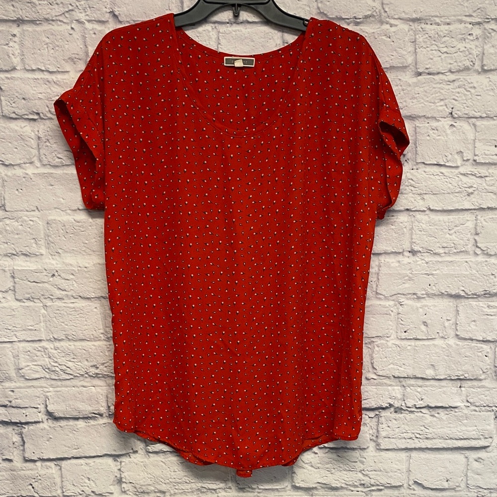 Pleione Scarlet and Ivory Short Sleeve Blouse Size Large
